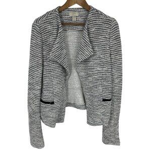 Ann Taylor Loft Womens Black & White Textured Knit Open Front Blazer Jacket L